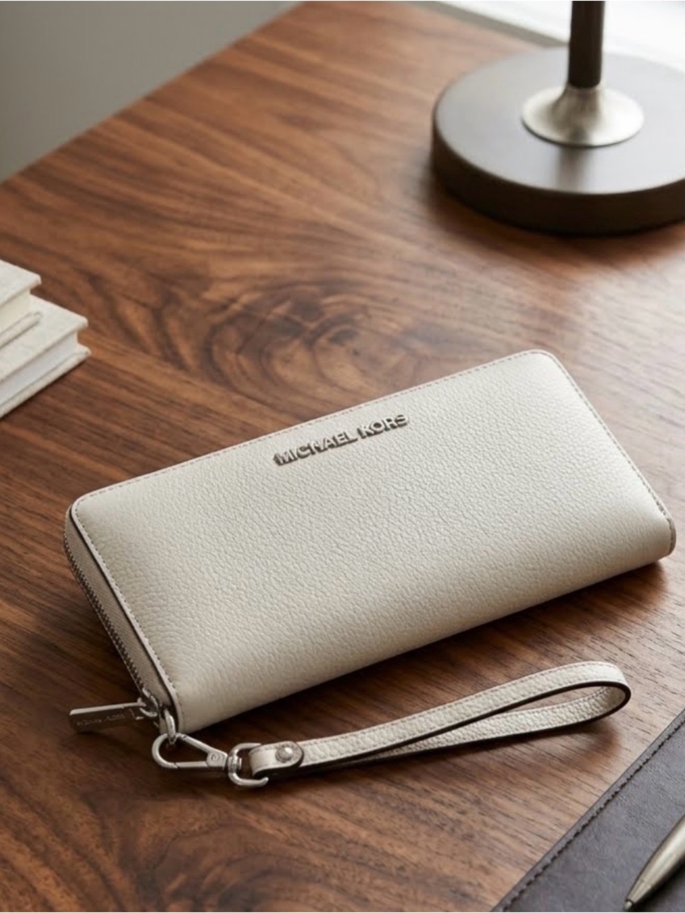 Michael Kors Chalk color  Zip-Around Wristlet Wallet w/silver accents